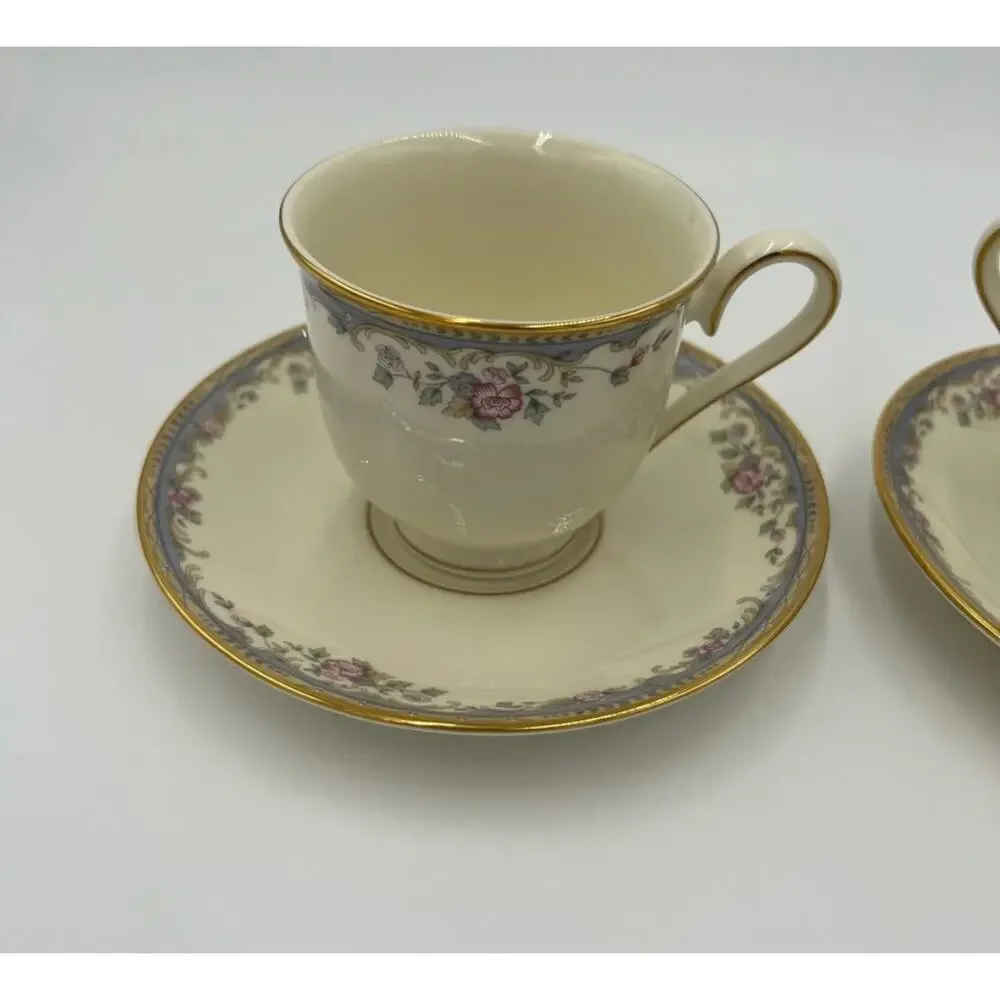 LENOX SOUTHERN VISTA FOOTED CUP AND SAUCER SET OF TWO